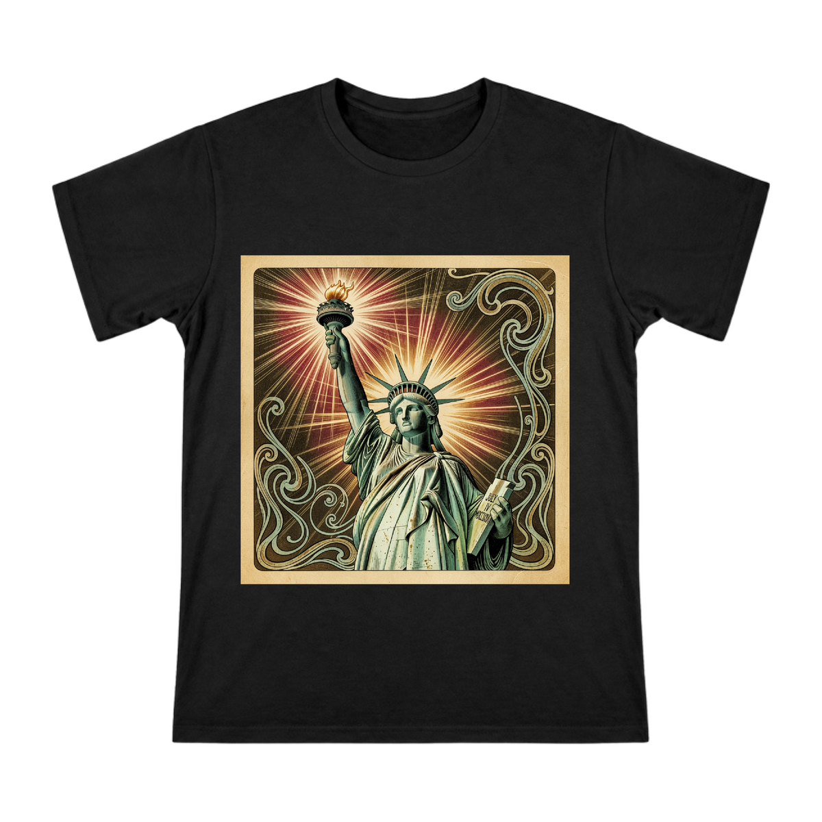 Statue of Liberty Art Print on Men's Premium Cotton T-Shirt front [ai-pod:2662c8929a9d40e3e22a8c8f353d0a31]