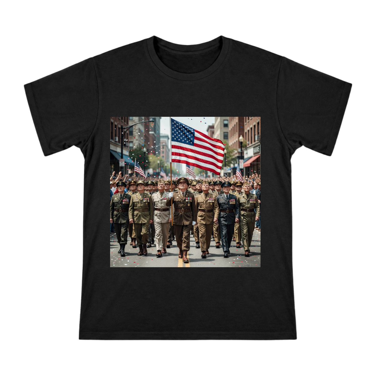 Honor March: Veterans Parade and American Flag Men's Short-Sleeve T-Shirt front [ai-pod:8b755821e710aa1bd1c51c01d3b1e62a]