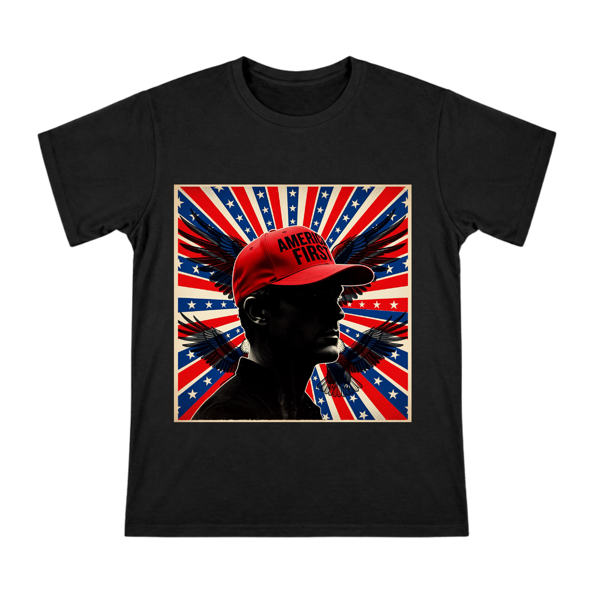 America First Baseball Cap Silhouette T-Shirt front [ai-pod:d916c5c1f3f49e4bbc49200339c6cf04]