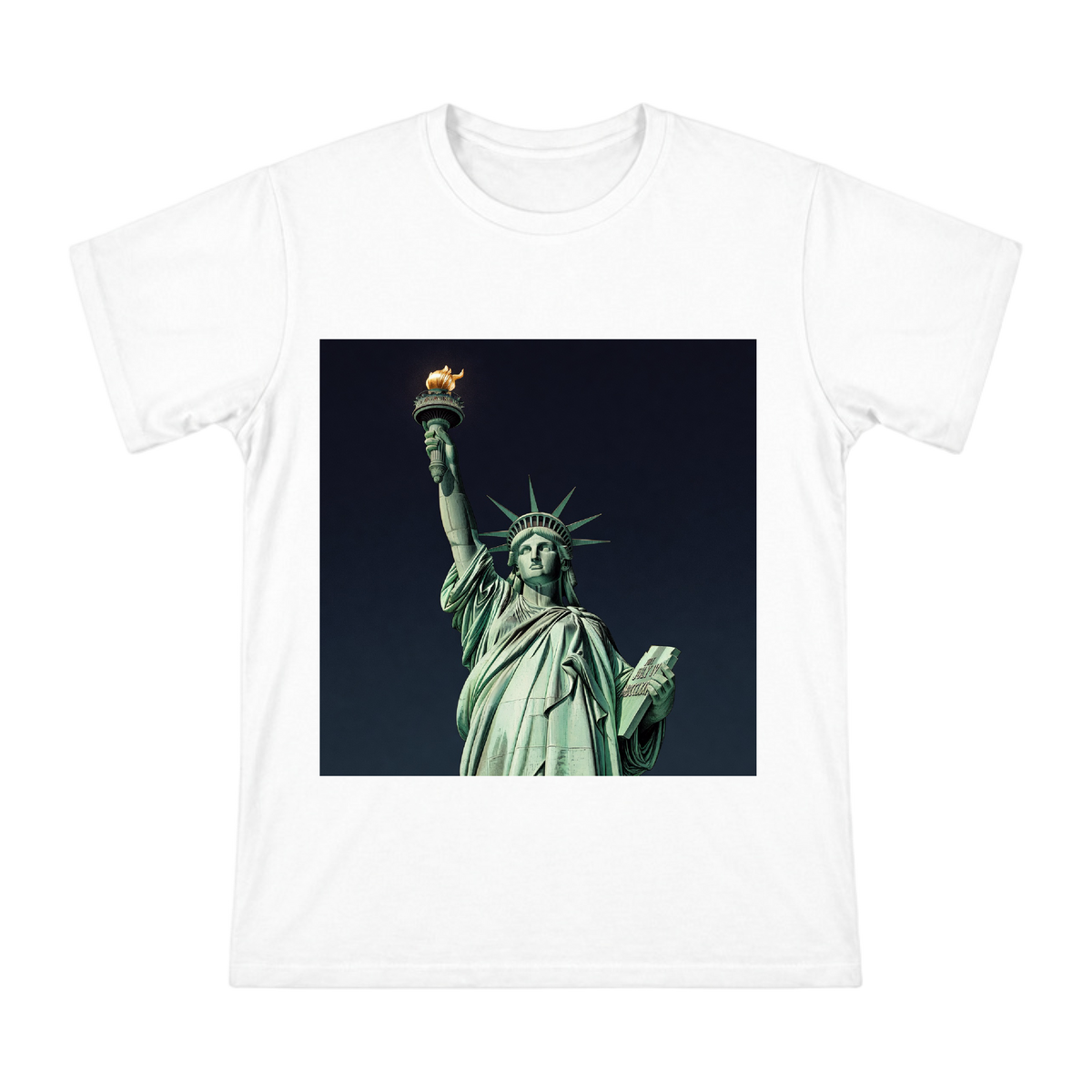 Statue of Liberty Portrait Men's Custom Print Cotton T-Shirt front [ai-pod:4220985561fb4485252a66f5bb475c14]