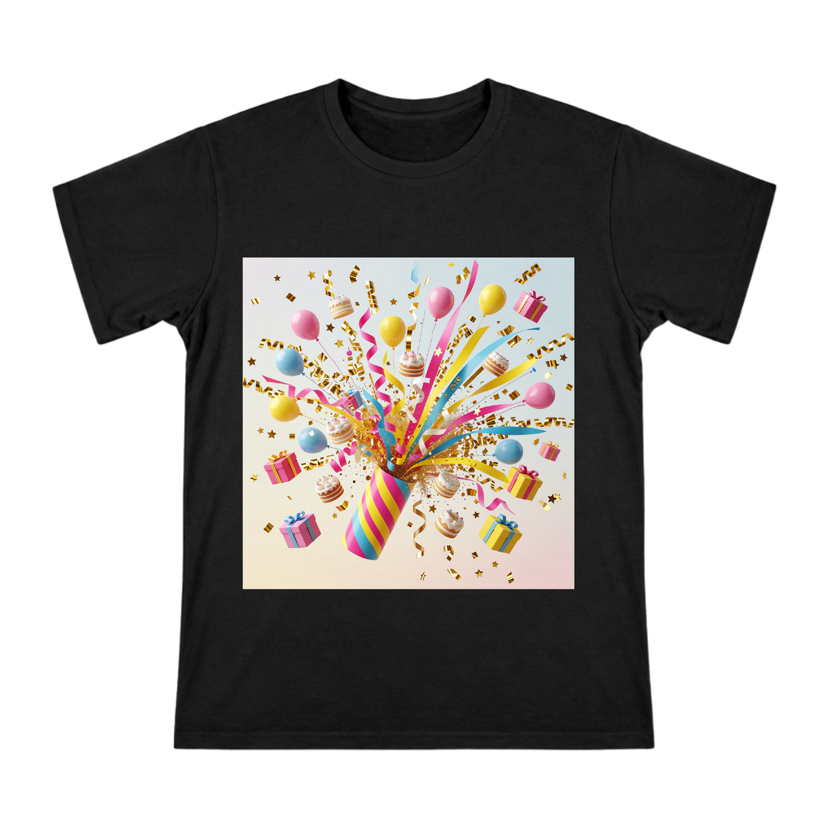 Colorful Birthday Party Popper Burst Men's Custom Print Cotton T-Shirt front [ai-pod:7234d1a39f3760702619ef5f8cdb863f]