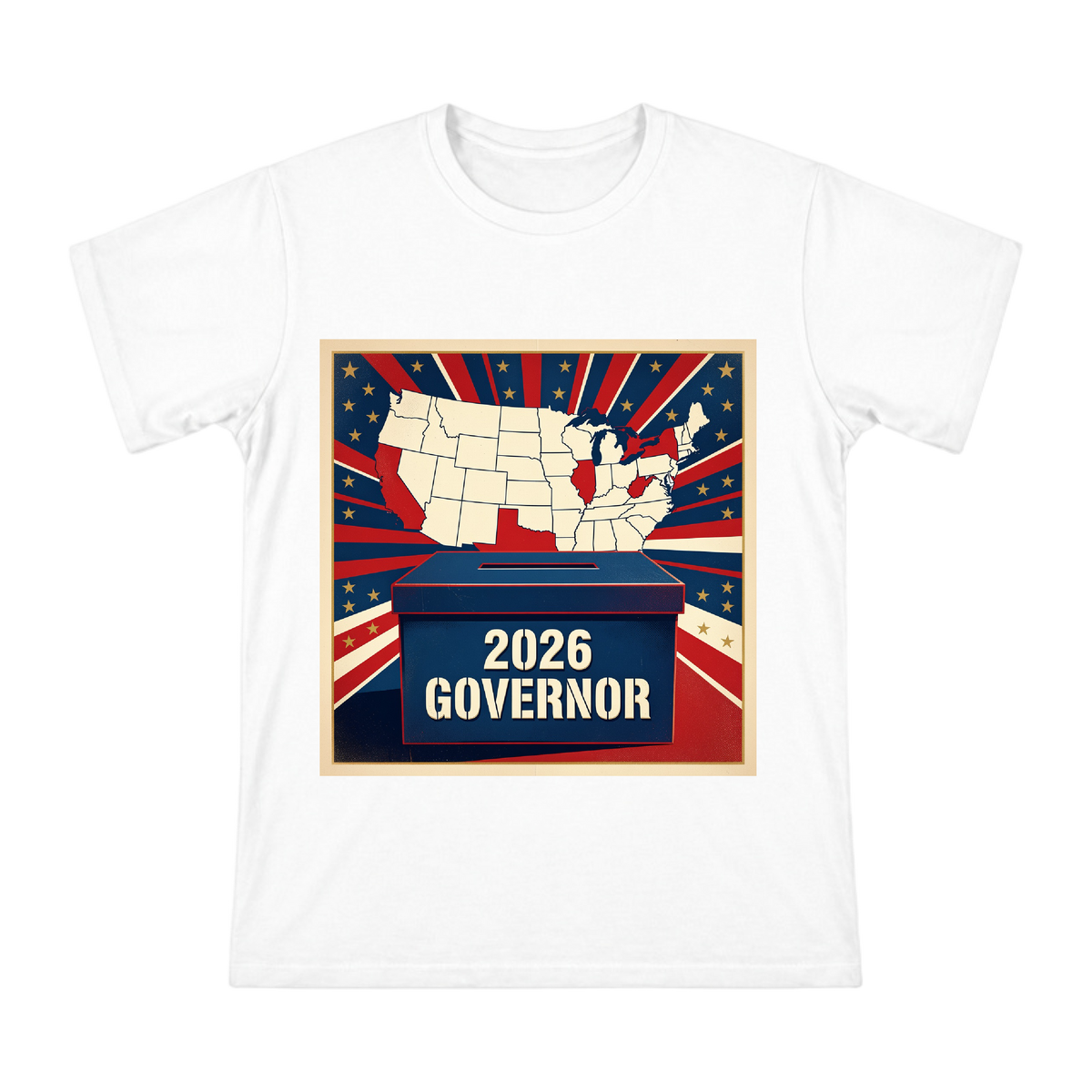 2026 Governor Election Vintage Voting Box Poster Design on Men's Premium Cotton T-Shirt front [ai-pod:d5fb22fa5a128ac0cbc9b553a310ed45]