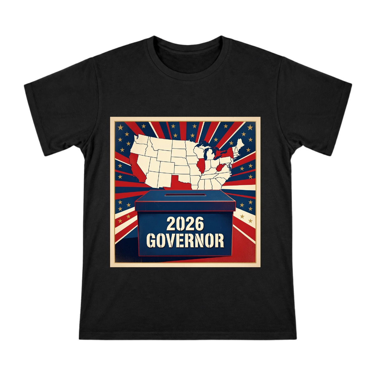 2026 Governor Election Vintage Voting Box Poster Design on Men's Premium Cotton T-Shirt front [ai-pod:ba0da93c27dc63485644c7ab49ecc205]