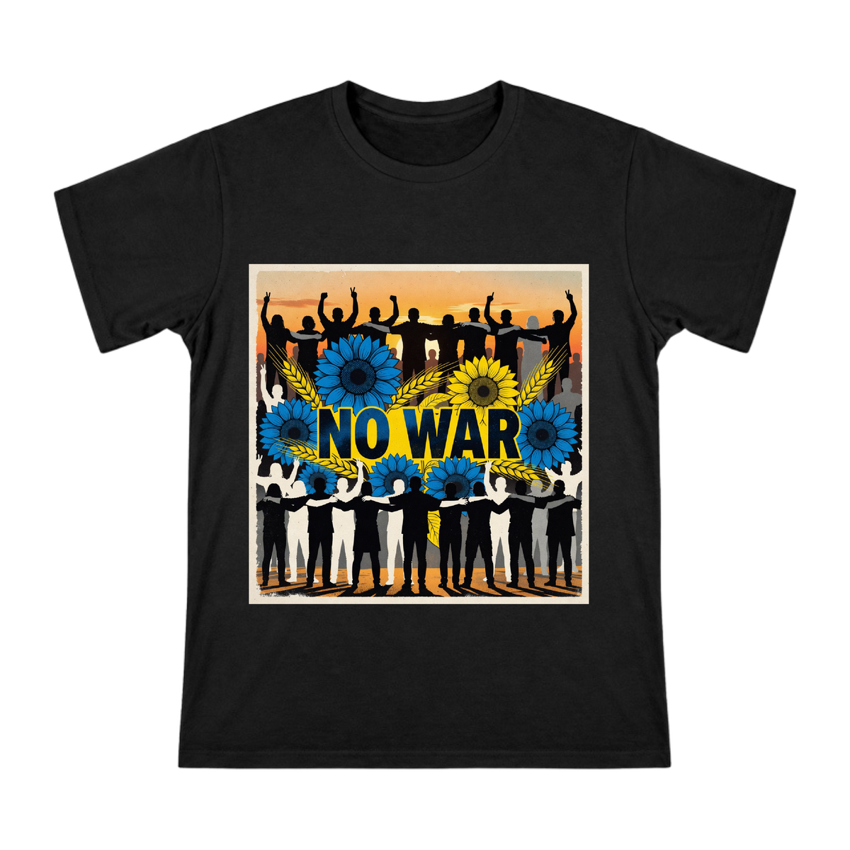 No War Blue Sunflower and Wheat Men's Custom T-Shirt front [ai-pod:564eb390b4c678b82cbdb1b950fbc541]