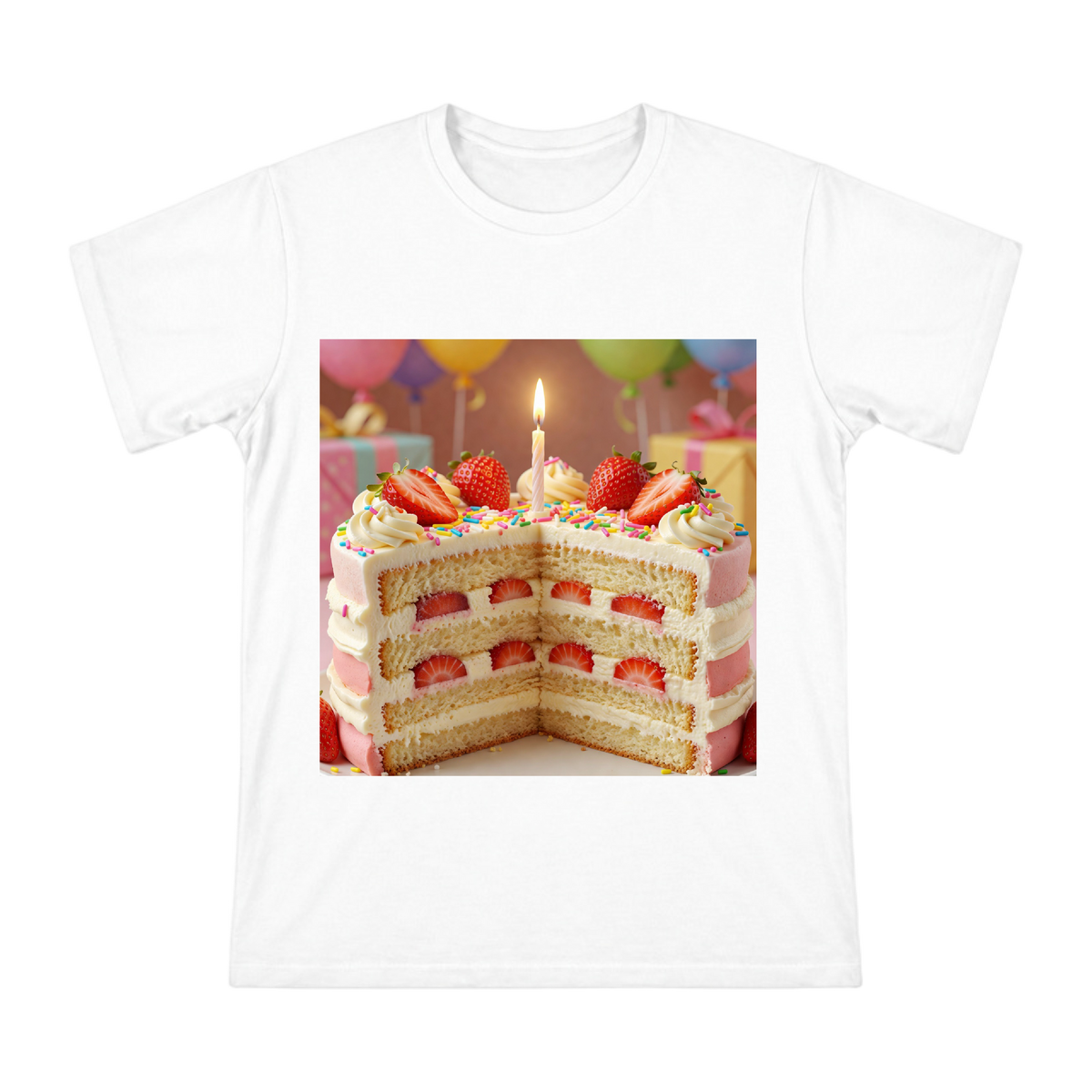 Strawberry Cream Birthday Cake Close-Up Men's Short Sleeve T-Shirt front [ai-pod:68232bb3456b08e3506ceacb60dd3211]