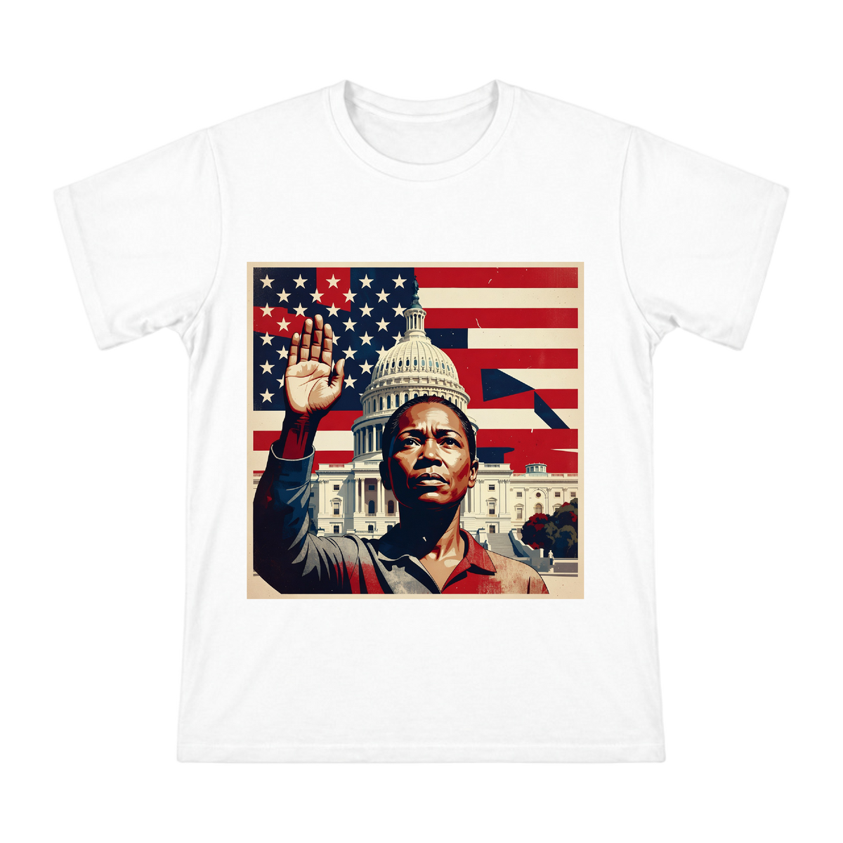 Solemn Oath Vintage Political Pop Art Portrait on Men's Premium Cotton T-Shirt front [ai-pod:2a8dd81174bce4ca3551b6c89b43b7e2]