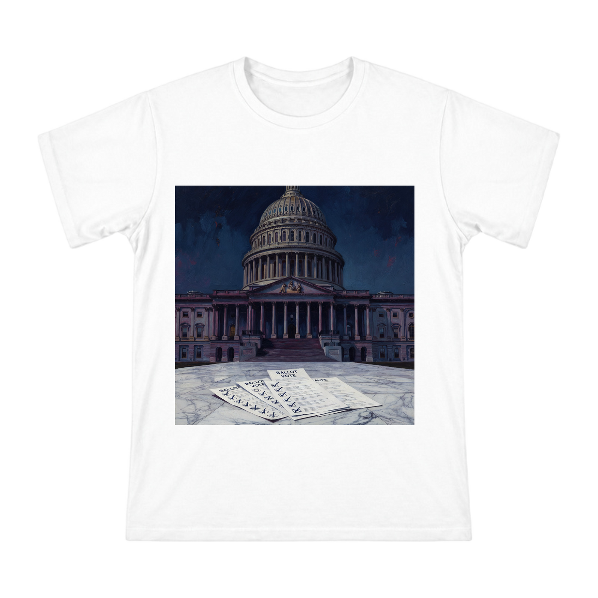 Capitol Dome and Ballots Classic Oil Painting Men's Short Sleeve T-Shirt front [ai-pod:cd53ab228d528a3b86abc394b47a149c]