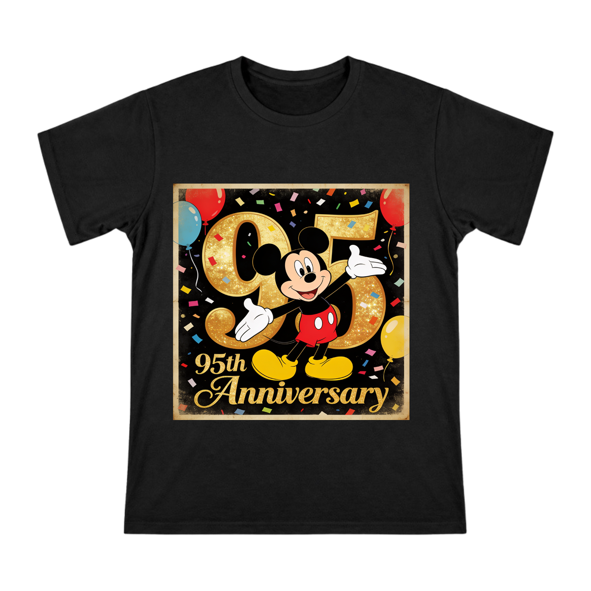Mickey Mouse 95th Anniversary Gold Glitter Graphic Men's Cotton T-Shirt front [ai-pod:e24e41b0dd177a2781b72a7ea8298f1c]