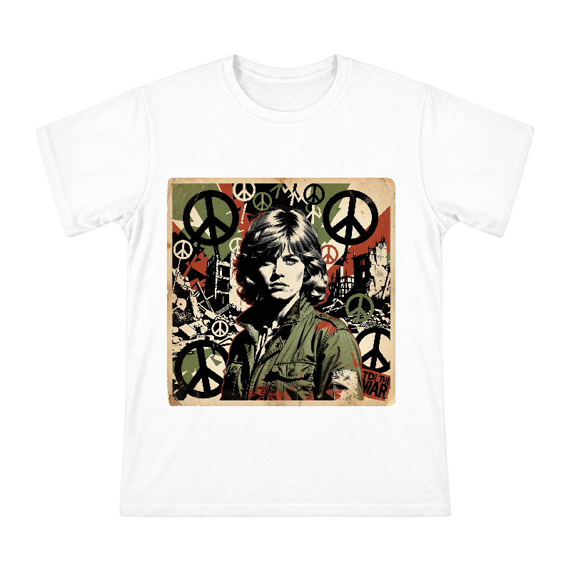 Retro Pop Art Anti-War Female Portrait Heavyweight Cotton T-Shirt front [ai-pod:969631302230b952438f21b435e33e50]
