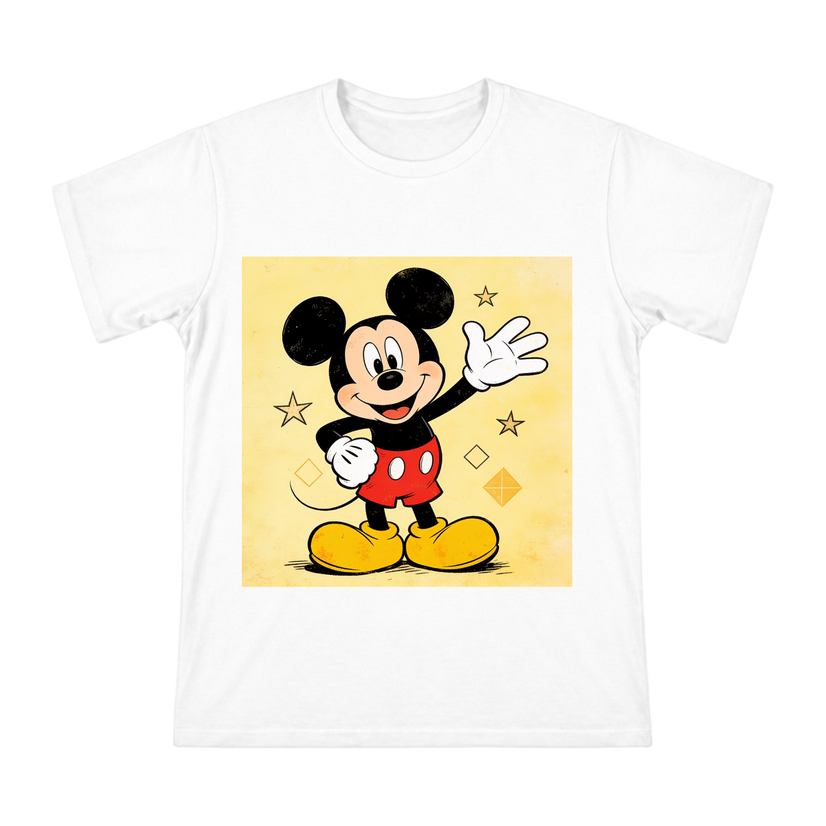 Vintage Retro Mickey Mouse Waving Illustration Men's Cotton T-Shirt front [ai-pod:b2e13e356179398adc460a1d0bb2853e]
