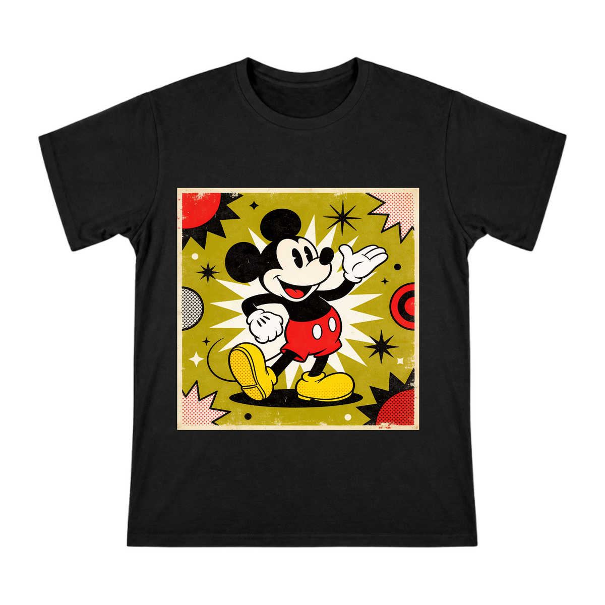 Retro Pop Art Mickey Mouse Waving Graphic Men's Short Sleeve Cotton T-Shirt front [ai-pod:073481030570c68565f96eed88cf3e85]