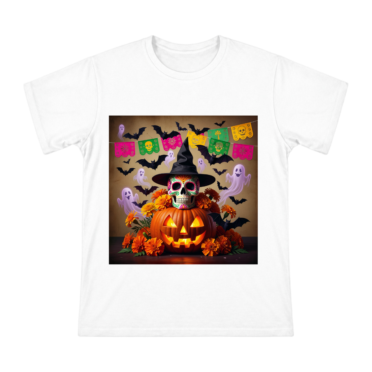 Day of the Dead Sugar Skull Witch Men's Short Sleeve T-Shirt front [ai-pod:9ee2ca2388262281f2ed0c65b7b881f8]