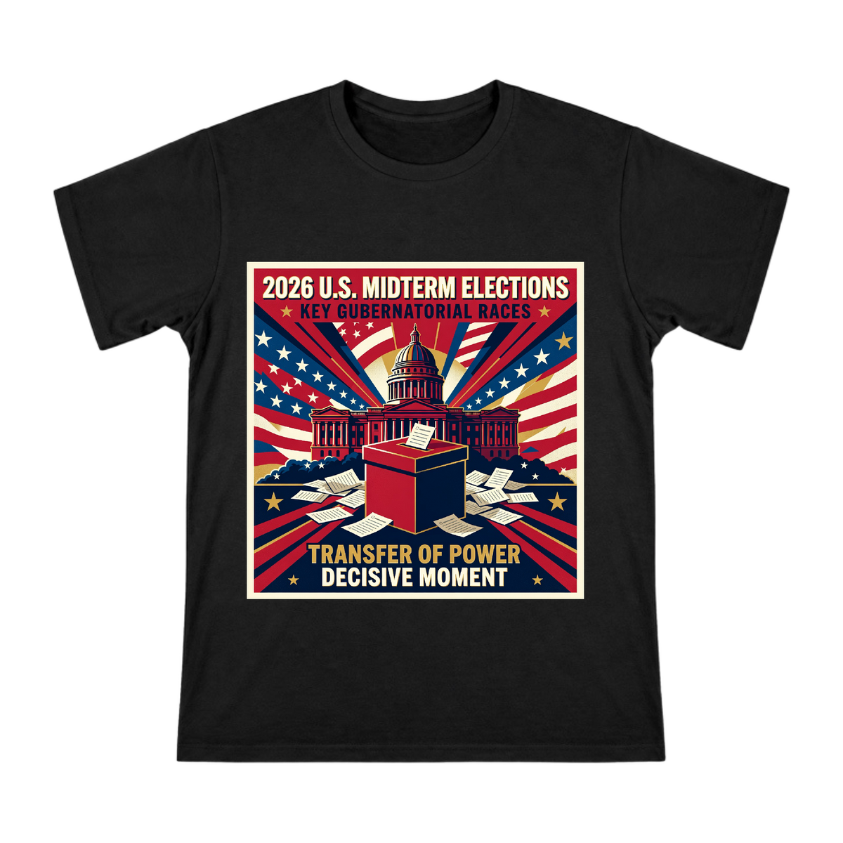 2026 U.S. Midterm Elections Vintage Political Poster Men's Cotton T-Shirt front [ai-pod:a42f3404a94c7f009f851331f4c71fe9]