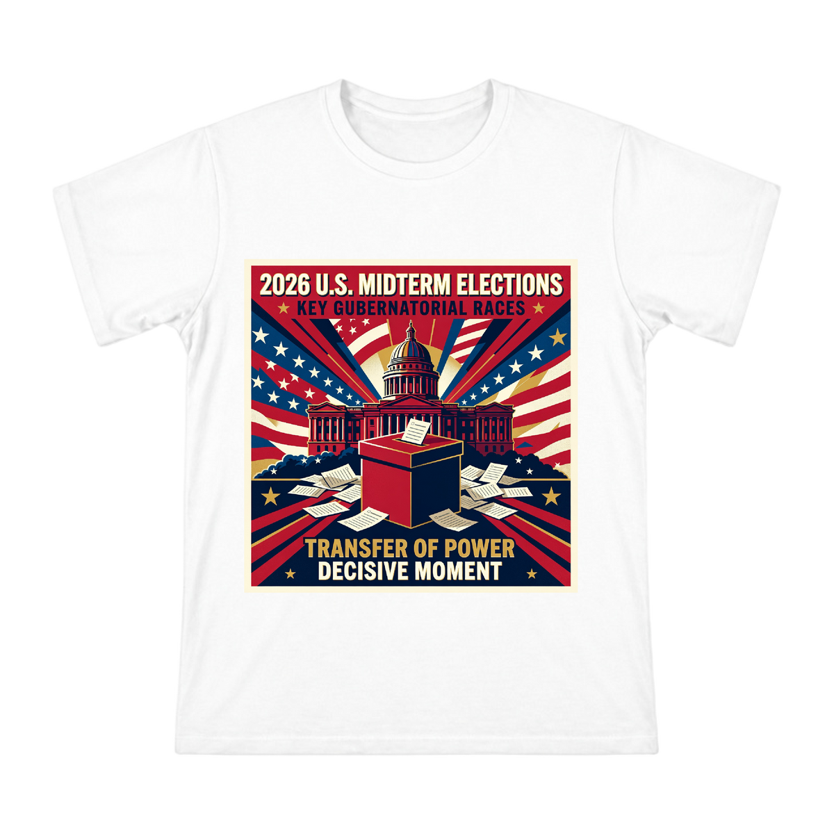 2026 U.S. Midterm Elections Vintage Political Poster Men's Cotton T-Shirt front [ai-pod:7ad2bc3232cbd9af348ed697b9725c57]