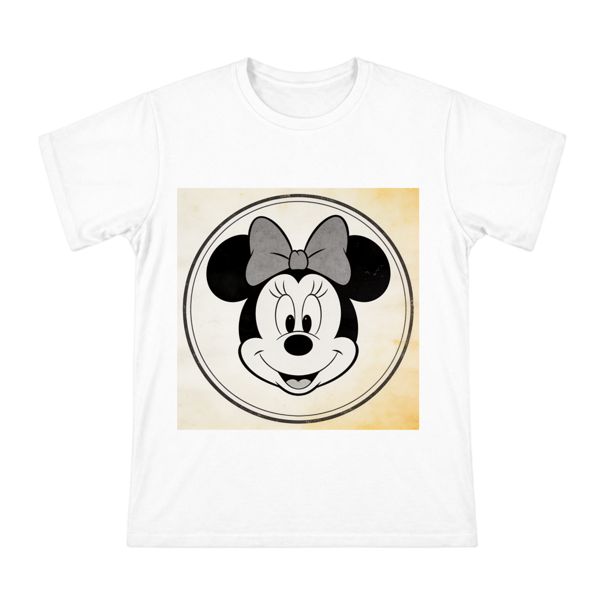 1928 Classic Retro Minnie Mouse Circular Badge Men's Cotton T-Shirt front [ai-pod:e8afad84e5e1e0cc110d2e0ed3be293d]