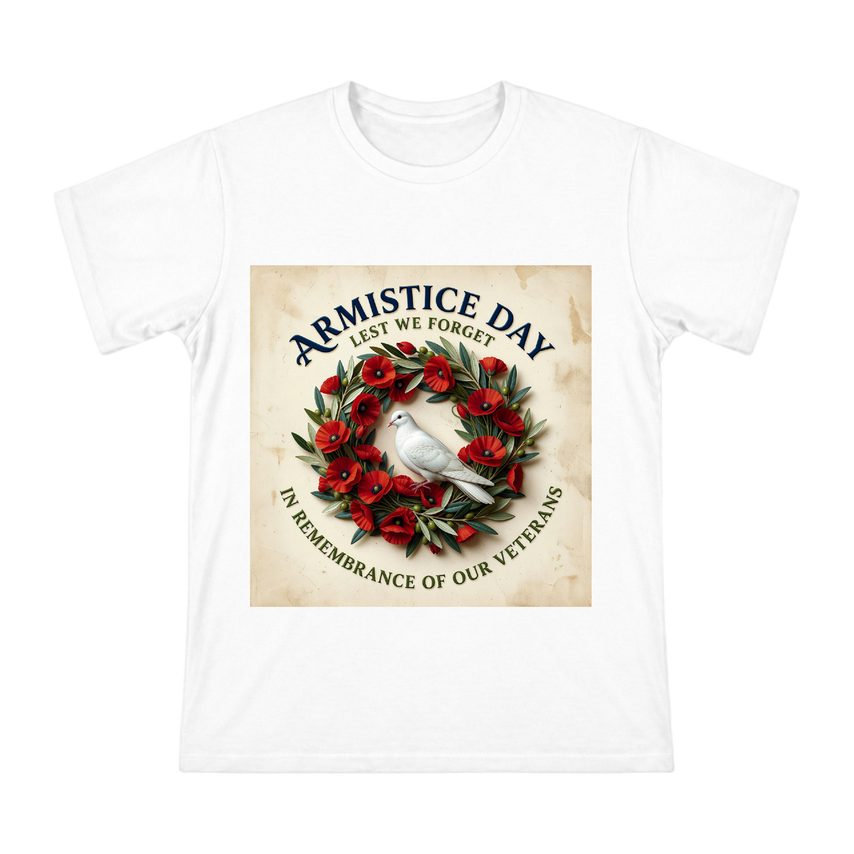 Armistice Day Memorial Poppy and Dove Vintage Badge Men's T-Shirt front [ai-pod:72a0c74a30f2afaa1dc6889500c417a4]