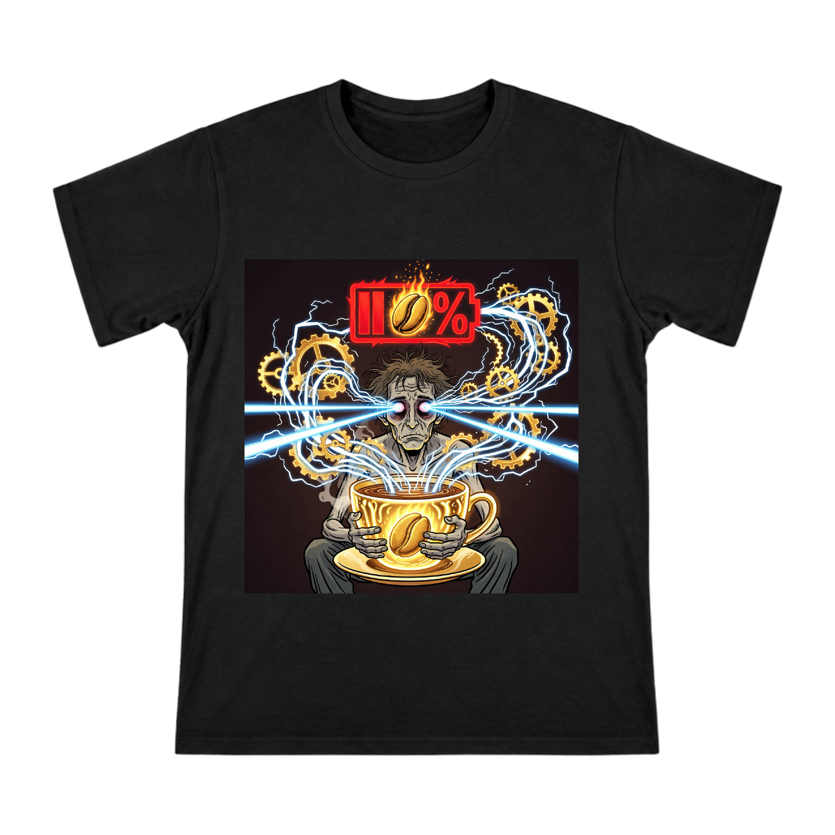 Caffeine Overload: Low-Battery Reboot T-Shirt front [ai-pod:387477e9a5a2d2eb5a88d626eab2938d]