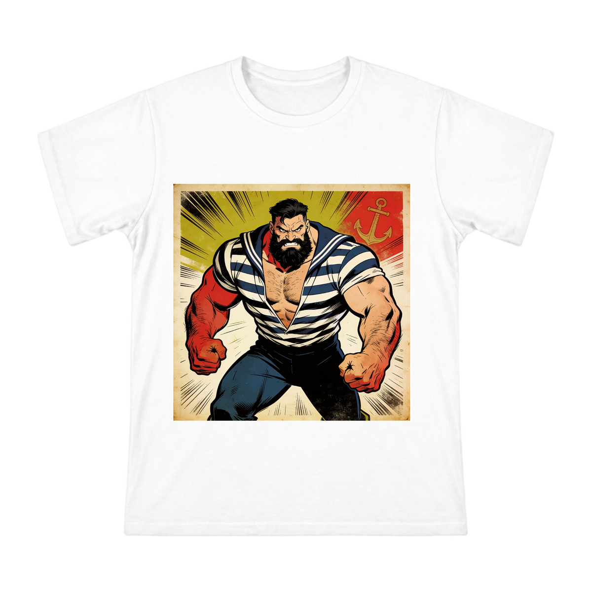 Retro Comic Muscular Sailor Men's T-Shirt front [ai-pod:5554b48e32ca01c1693104b367ac7c2e]