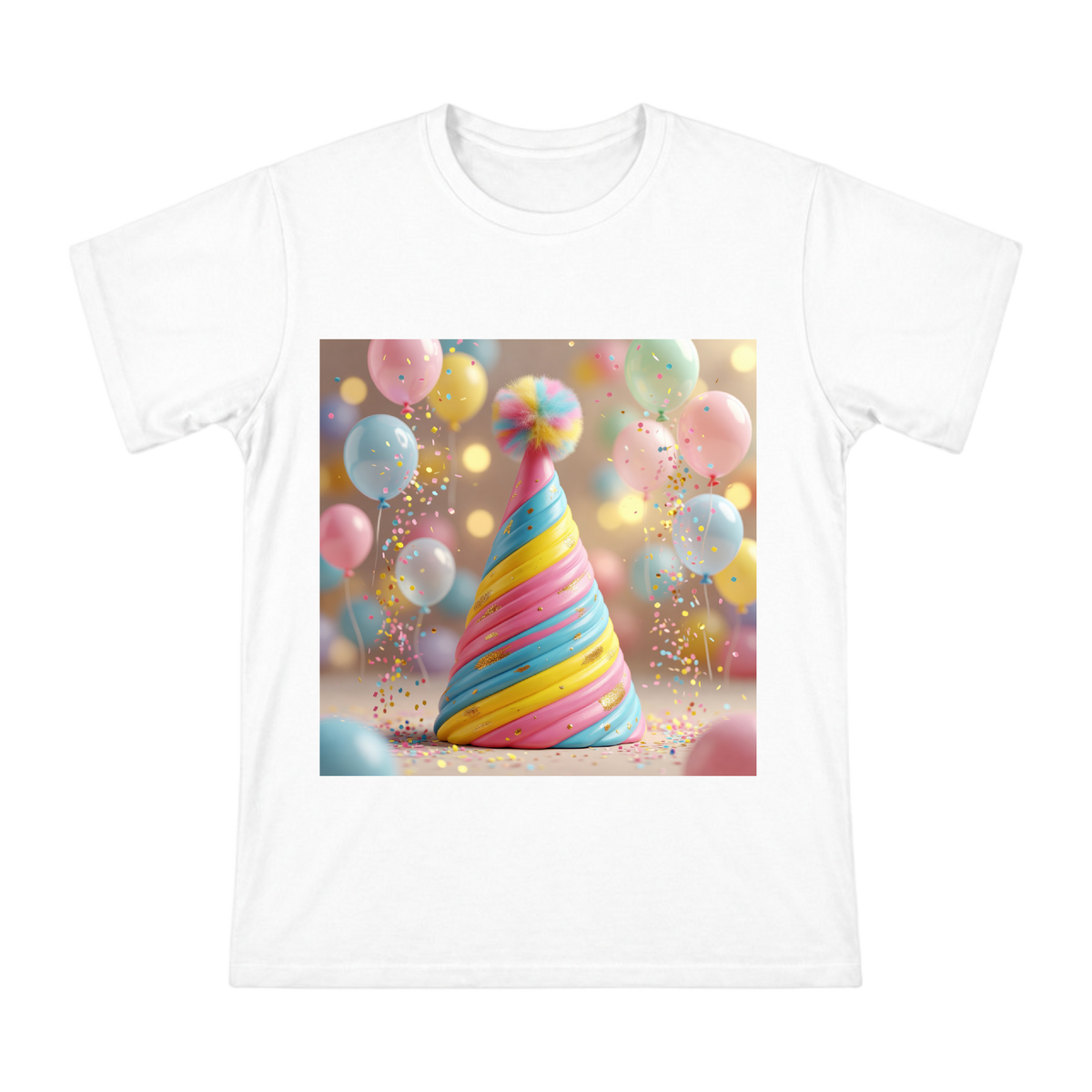 Macaron Spiral Party Hat with Gold Glitter and Pom-Pom T-Shirt front [ai-pod:a528dc6814b4a89d3236896420501fbd]