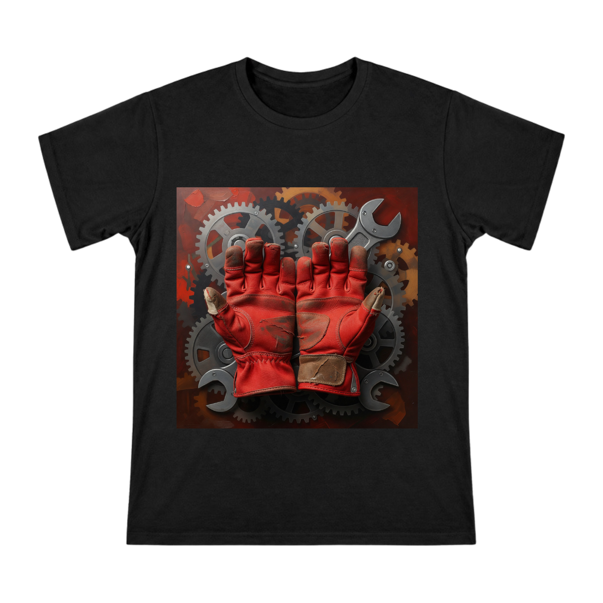 Red Work Gloves and Industrial Gears T-Shirt front [ai-pod:4a51f051efec0dfb6acaf3656b1bc1b4]