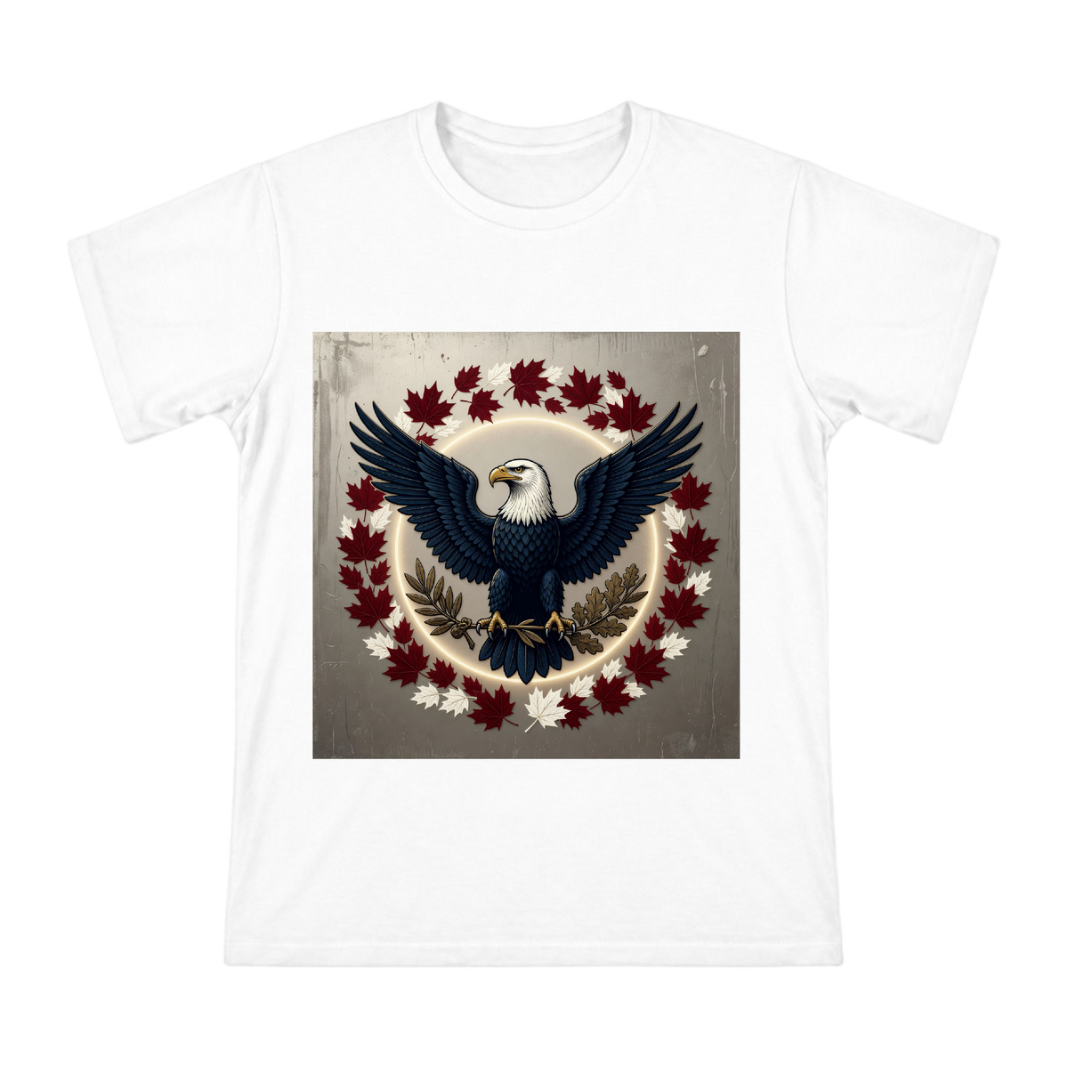 Autumn Maple and Bald Eagle Emblem T-Shirt front [ai-pod:927a0b8413d741992231b23fadf3f452]