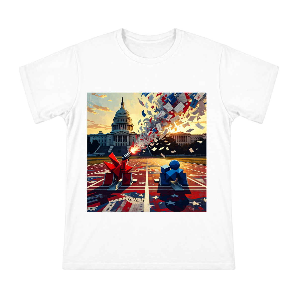Red and Blue Geometric Starting Blocks T-Shirt front [ai-pod:7100de3c78c7cfb0187645334bbb2f3c]