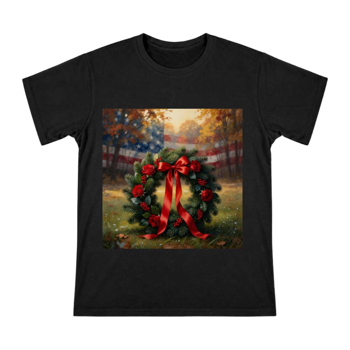Christmas Pine and Rose Wreath Men's Custom T-Shirt front [ai-pod:96c4dffaa8850b965ce653ff49d6b876]