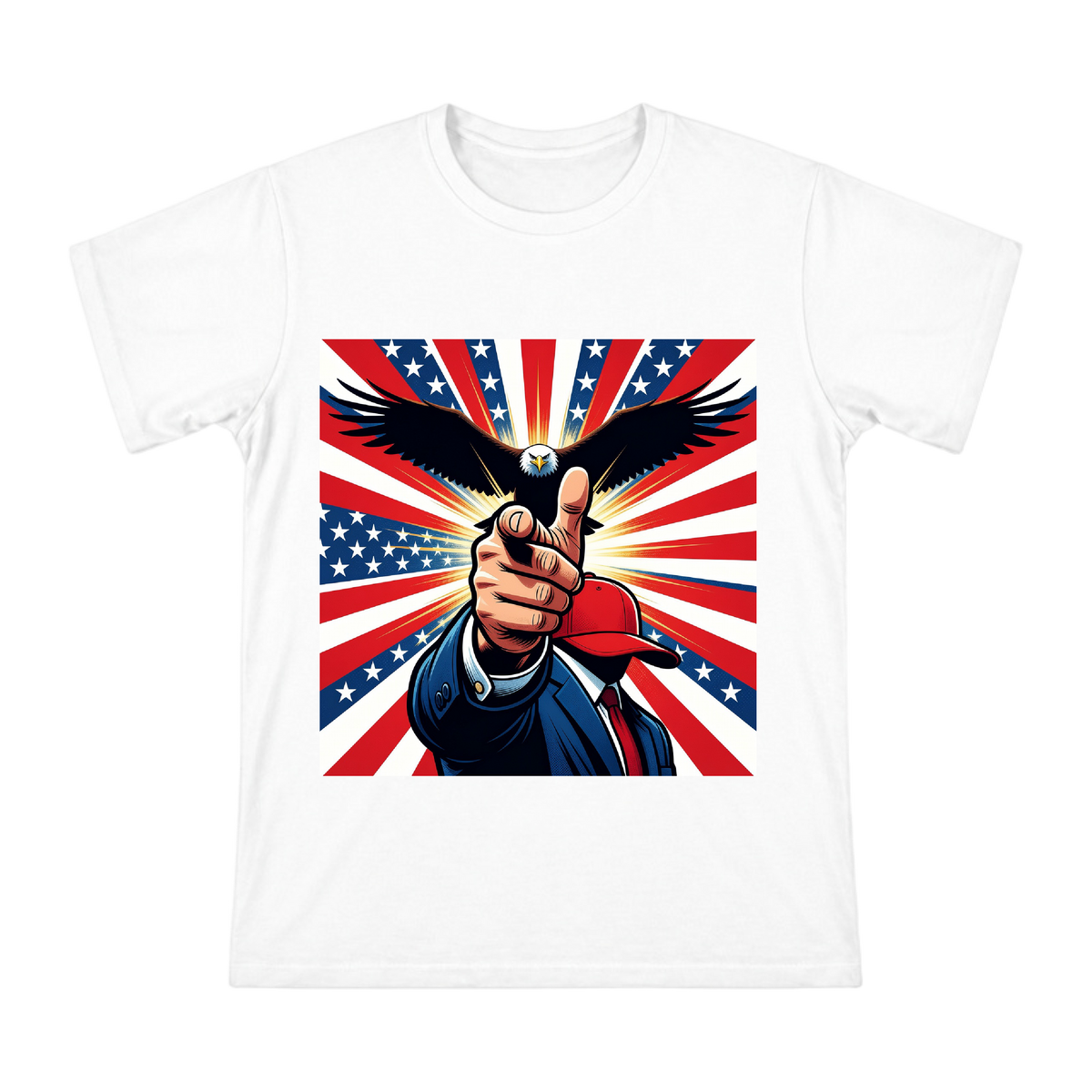 American Retro Pop Art Eagle and Flag Hand Gesture Print Men's Short Sleeve T-Shirt front [ai-pod:74641b144c552c36eb2bfe0a1c1a7ed2]