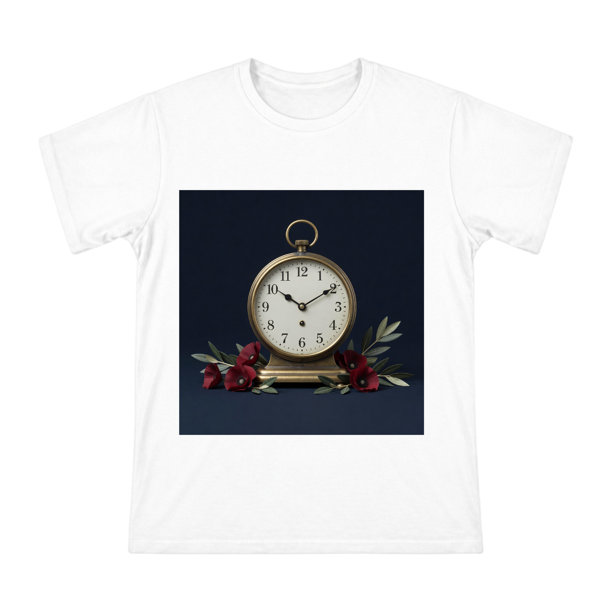 Vintage Brass Clock and Red Poppy Memorial Illustration Men's Short Sleeve T-Shirt front [ai-pod:9538dc800738cd145b0a41de9211c987]