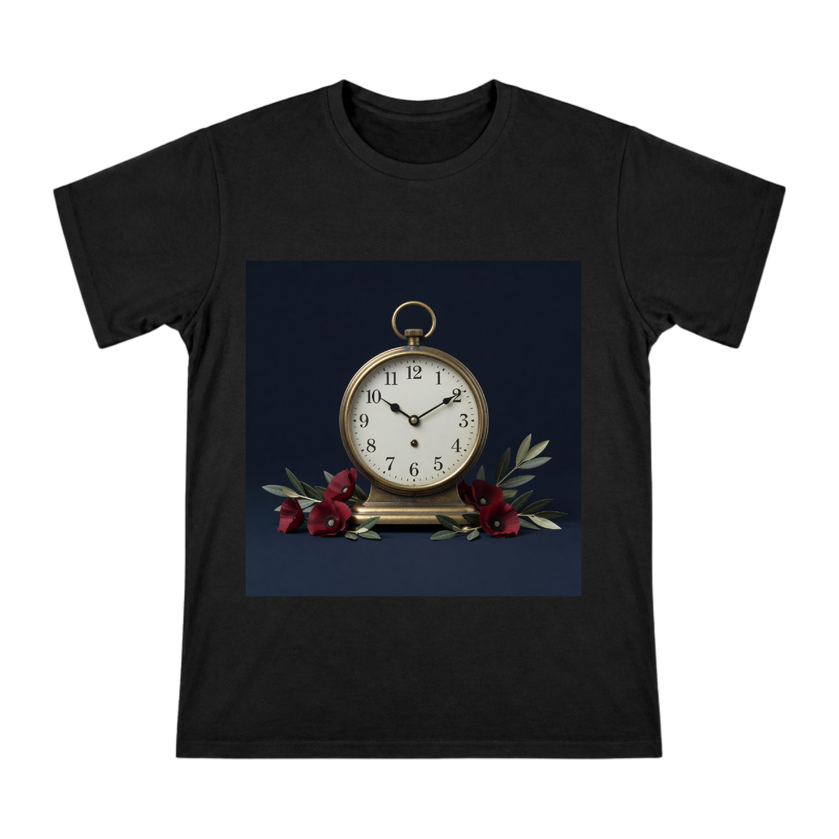 Vintage Brass Clock and Red Poppy Memorial Illustration Men's Short Sleeve T-Shirt front [ai-pod:13307e3a9433579c29e32876f0fc6b96]