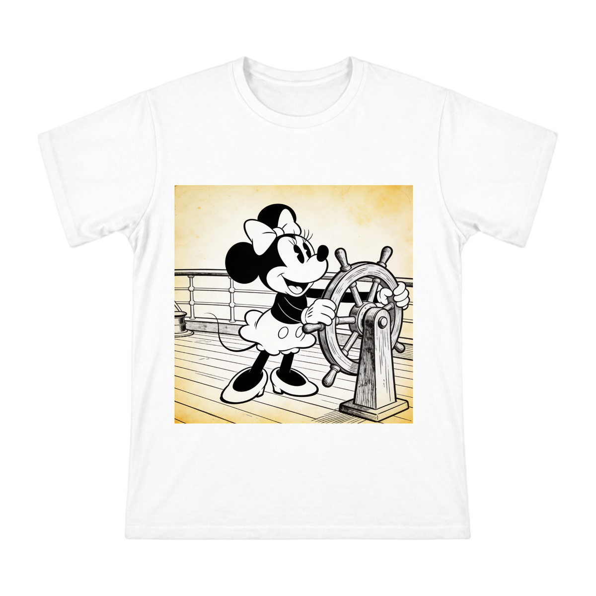 Vintage Steamboat Minnie Mouse Line Art Men's Cotton T-Shirt front [ai-pod:d7b8388310437c6f2c59c96a08897c59]