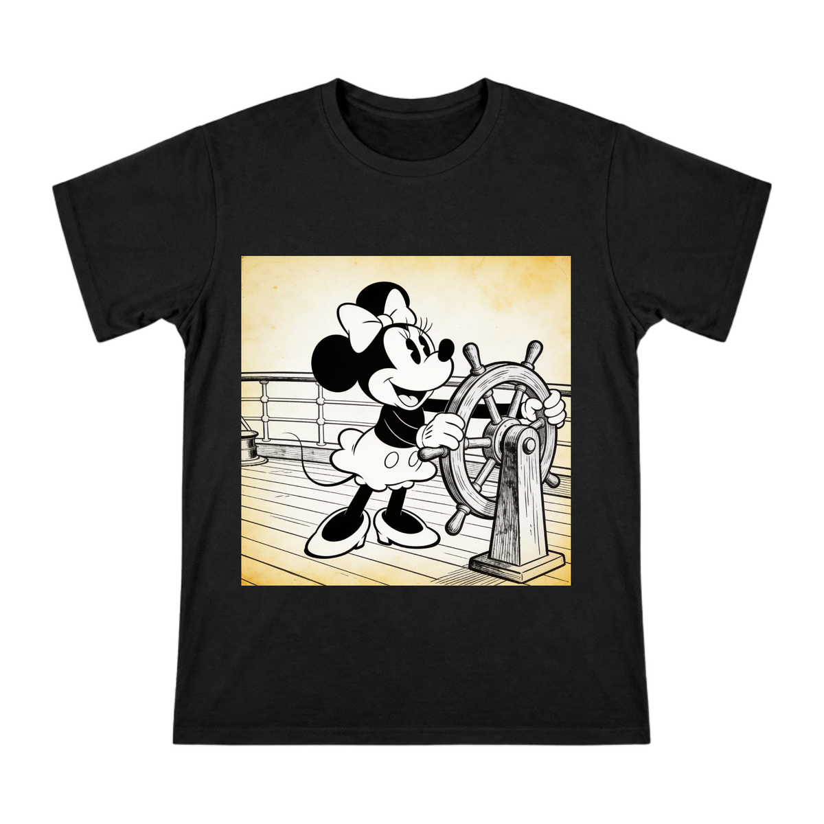 Vintage Steamboat Minnie Mouse Line Art Men's Cotton T-Shirt front [ai-pod:0b01184c678792eaf5d0bf531dc96fd7]