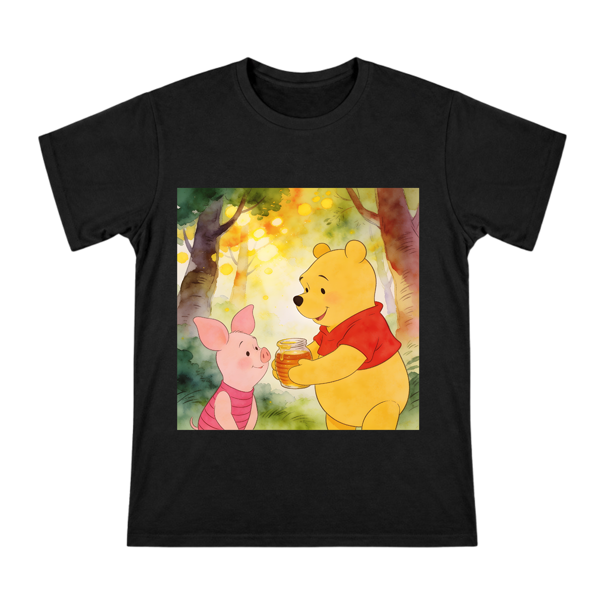Winnie the Pooh and Piglet Honey Sharing Men's Cotton T-Shirt front [ai-pod:378b84b43d262b219037cc93a60aef31]