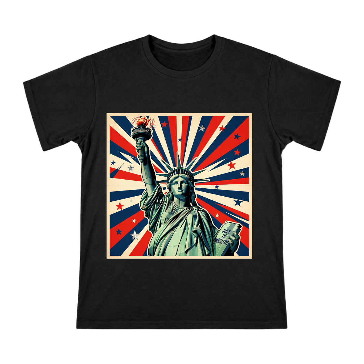 Vintage Pop Art Statue of Liberty Radiant Burst Men's Short Sleeve T-Shirt front [ai-pod:07d193dfcae36065766c461ca7ec7c30]