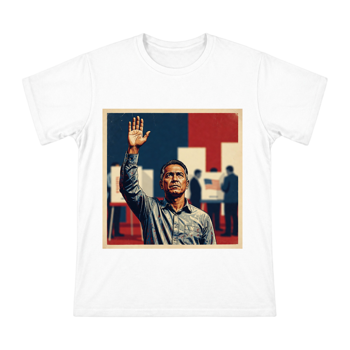 Solemn Voter Oath Vintage Political Poster Men's Short Sleeve T-Shirt front [ai-pod:dda4b2a73dcc4ca5ecf530e663382619]