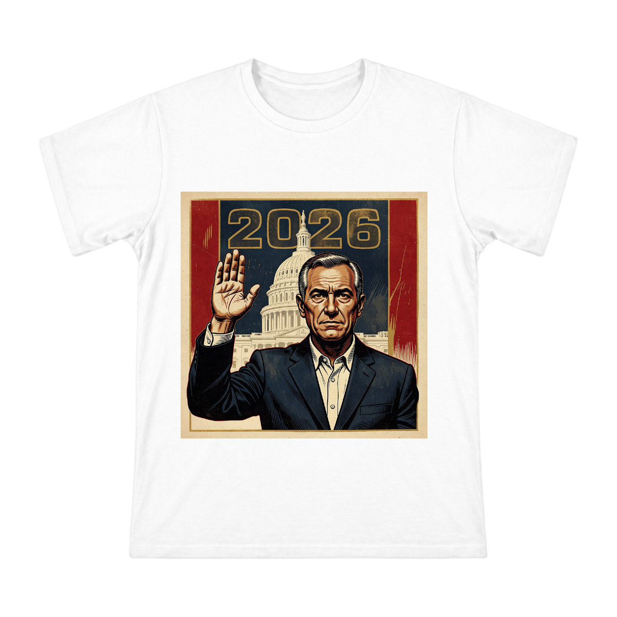 2026 Solemn Vow Retro Political Poster Illustration Men's Heavyweight Cotton T-Shirt front [ai-pod:2bfec4bec354add5389d2d980a69f8c2]