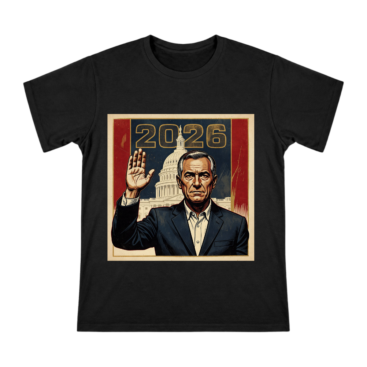 2026 Solemn Vow Retro Political Poster Illustration Men's Heavyweight Cotton T-Shirt front [ai-pod:42a01aca32502b0fbdebb6c714f8e615]