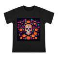 Day of the Dead Sugar Skull with Pumpkin Lanterns Men's Cotton T-Shirt front [ai-pod:1b40993a2f598743459f8163acaa0511]