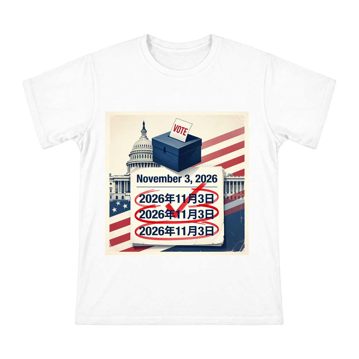 2026 Election Day Retro Calendar and Ballot Box Illustration Men's Short Sleeve T-Shirt front [ai-pod:069daa1bd6dc498cb19e1a4087855dfd]