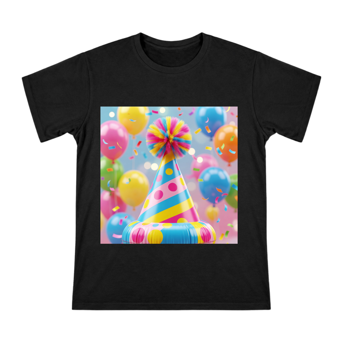 Colorful Polka Dot and Stripe Party Hat Men's Cotton T-Shirt front [ai-pod:df49b09392da6699c89970fd65ba8eb2]