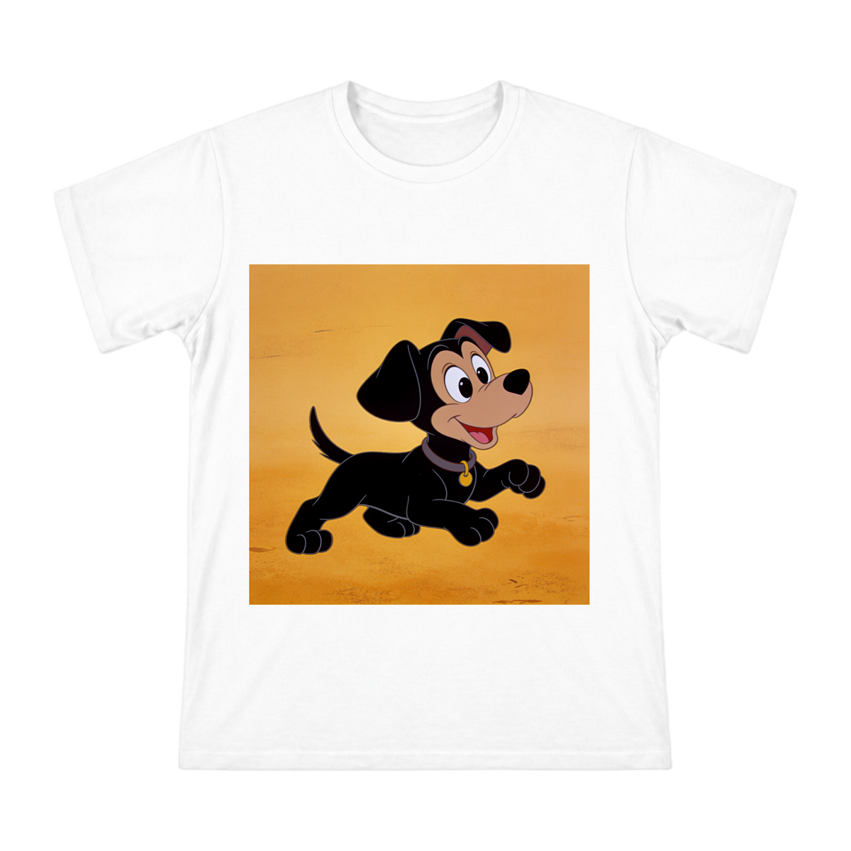 Vintage Cartoon Black Dog Running Men's Cotton T-Shirt front [ai-pod:f6863b0dcc3a897b78a8d4fdc4a40d85]
