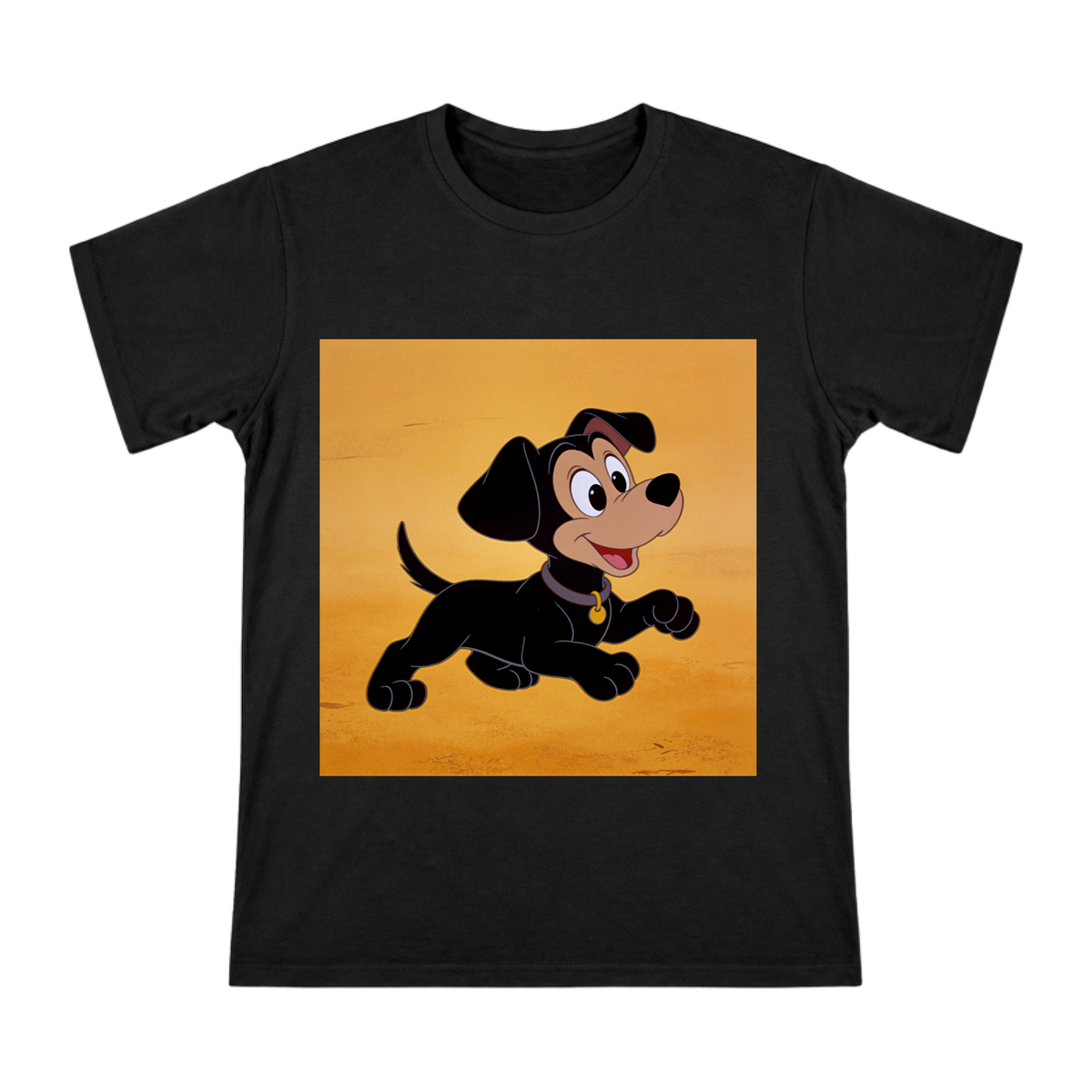 Vintage Cartoon Black Dog Running Men's Cotton T-Shirt front [ai-pod:636d628b1360d6f311337dc38df18a33]
