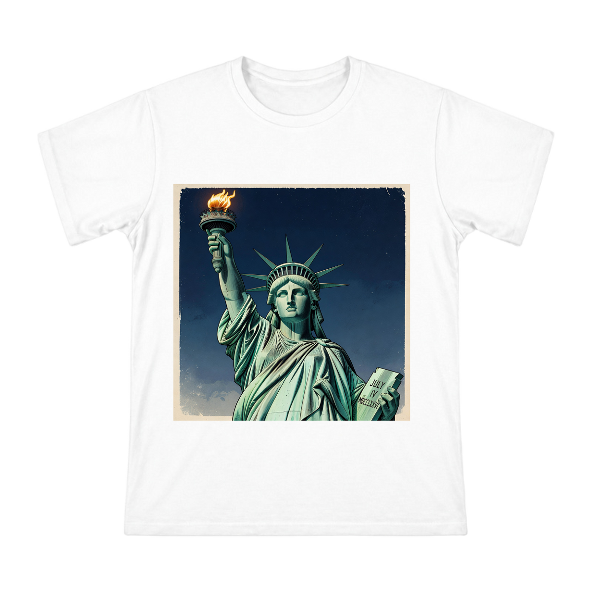 Statue of Liberty Torch Vintage Illustration Men's Cotton T-Shirt front [ai-pod:c3b08361149b04684c281e24c44f7d57]