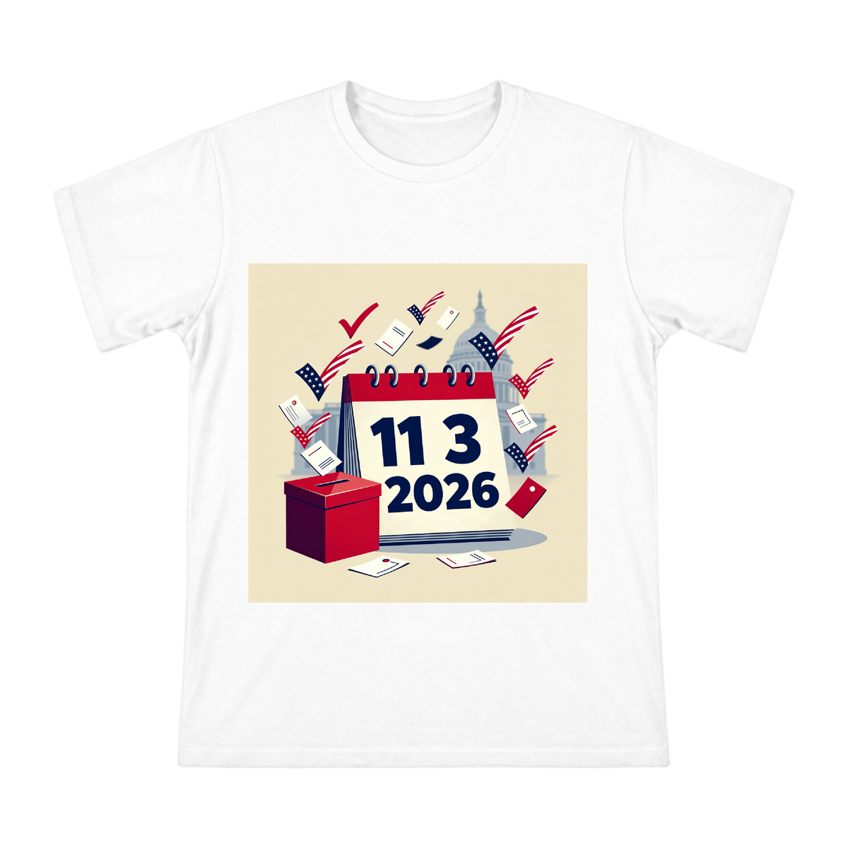 2026 US Midterm Election Calendar and Voting Box Vector Illustration Men's Short Sleeve T-Shirt front [ai-pod:9560d8cd3f63bec0b85dfb9afa5c21c5]