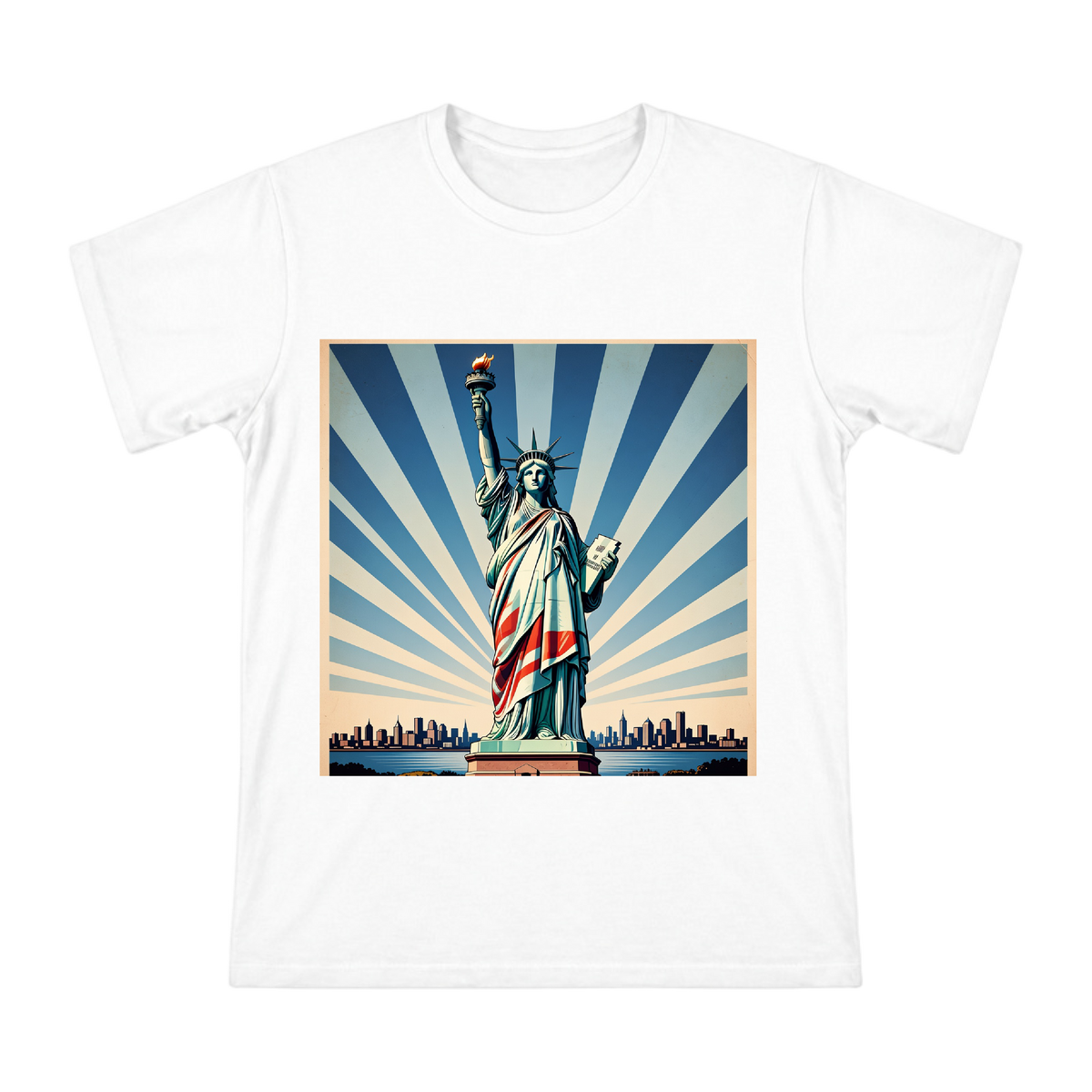 Statue of Liberty Vintage Travel Poster Men's Custom T-Shirt front [ai-pod:60152678137236f78f9285b0b7f7d473]
