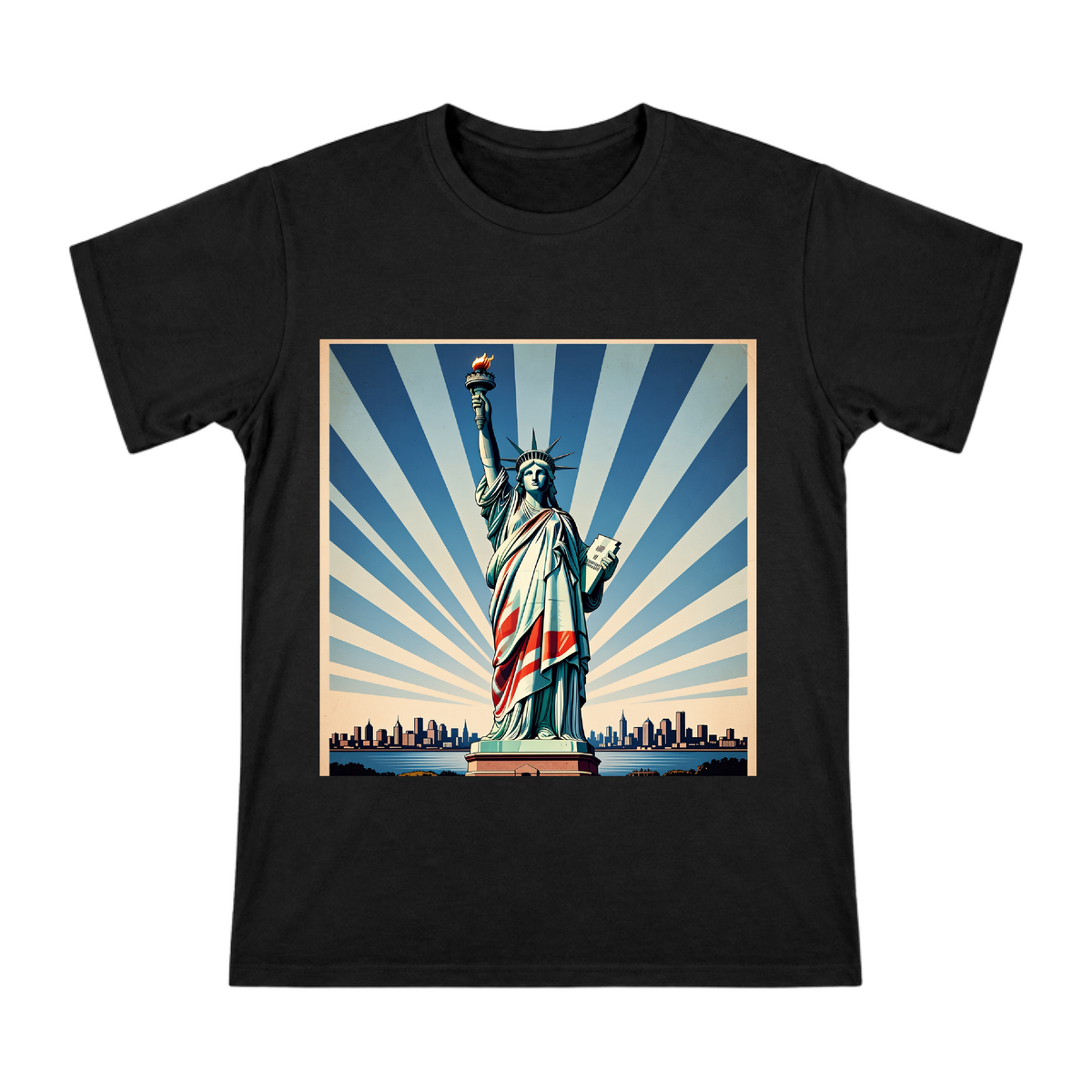 Statue of Liberty Vintage Travel Poster Men's Custom T-Shirt front [ai-pod:9f2cf3c3d9dcae1c95c04af526e36b9e]