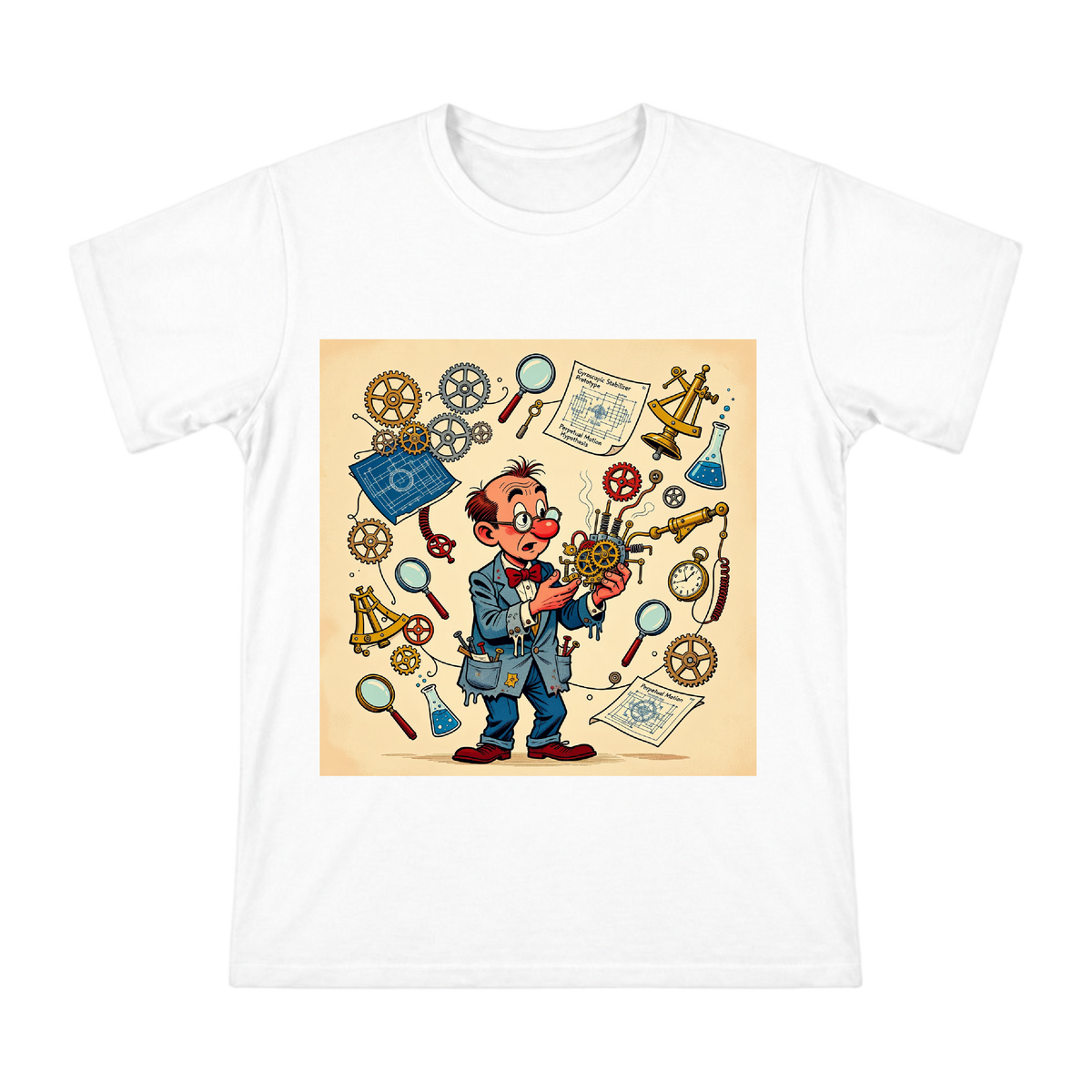 Eccentric Inventor Steam Punk Blueprint Men's Cotton T-Shirt front [ai-pod:9273ee92c187100bc88aa29c2b4fc698]