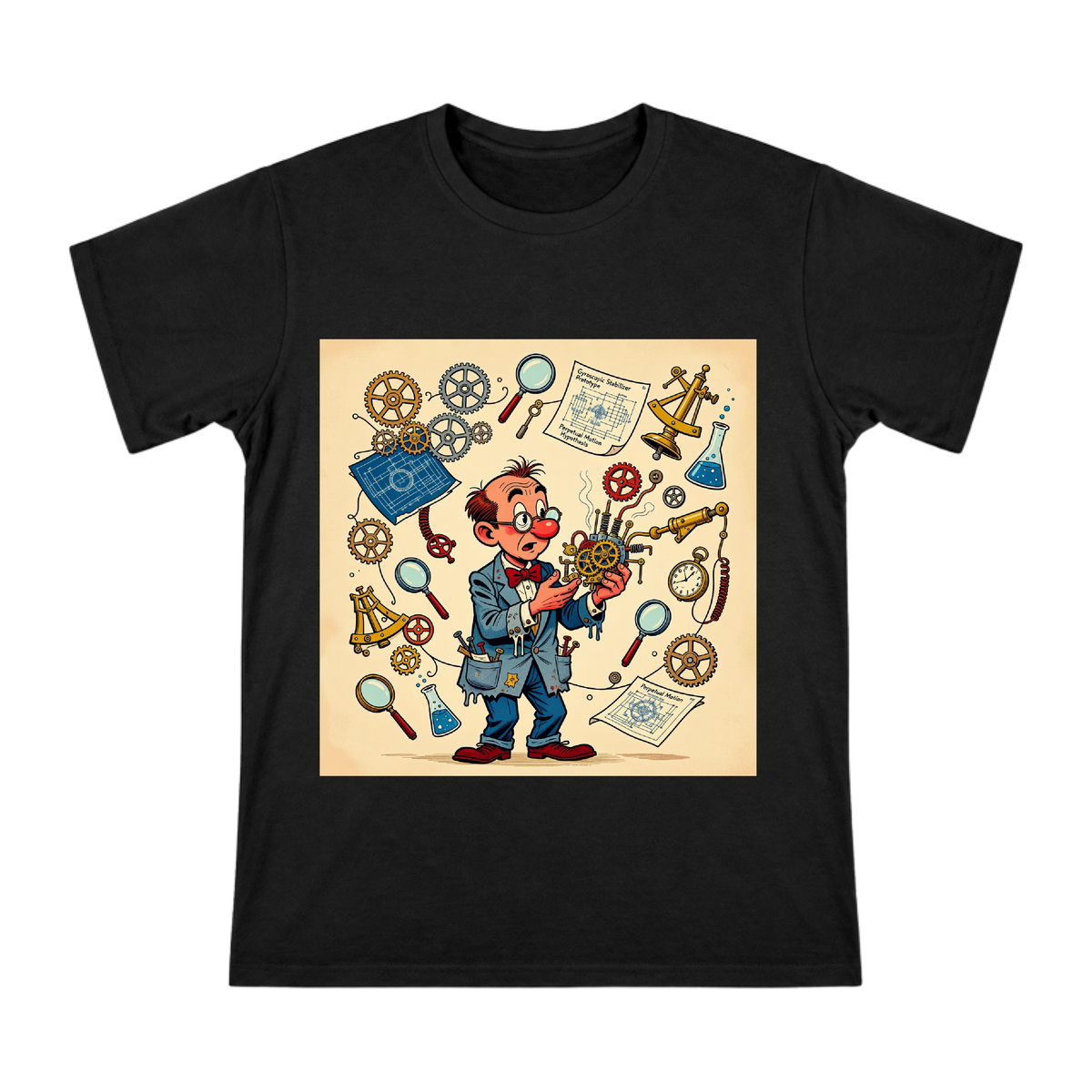 Eccentric Inventor Steam Punk Blueprint Men's Cotton T-Shirt front [ai-pod:c4c82233d3918618dbddc5aed2f6b9f5]