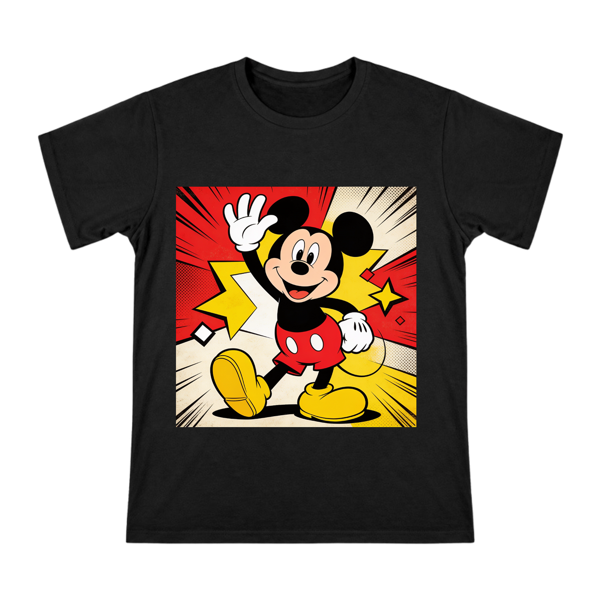 Retro Pop Art Mickey Mouse Waving Men's Custom Short Sleeve T-Shirt front [ai-pod:1bae99a5a6563085f33d4cf808114775]