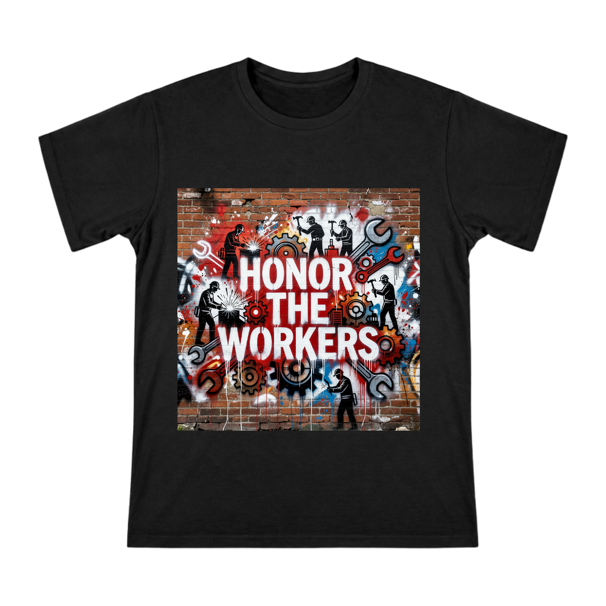 Honor the Workers Industrial Street Graffiti Men's Cotton T-Shirt front [ai-pod:b7abf0792bf4971a92a5f0872b0cae41]